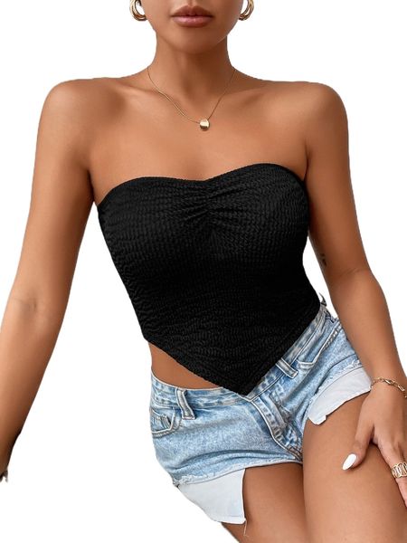 

ruched bandana hem crop tube j2bo#, White