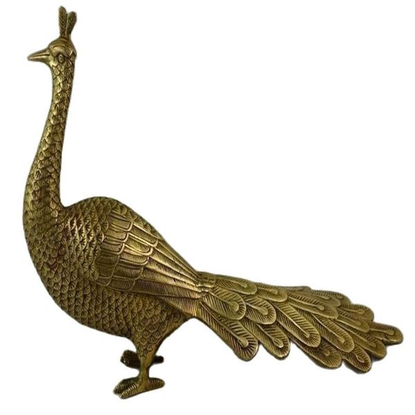 

chinese old handwork copper carving a lifelike peacock noble statue, Black