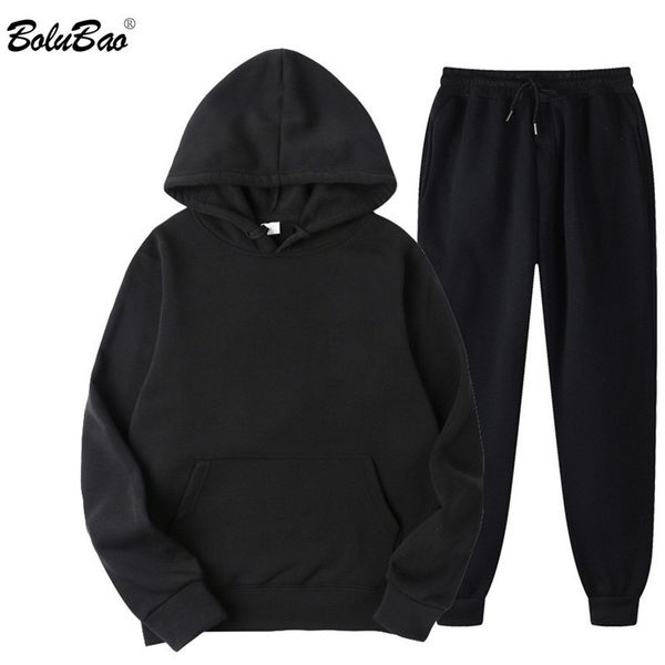 

bolubao spring men casual sets brand solid hoodie pants two pieces tracksuit sportswear hoodies set suit male 220720, Black