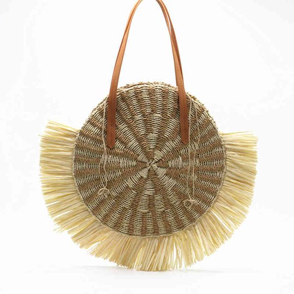 Bolsas de noite de verão Bolsas de palha redonda Bolsas de palha Boho Rattan Beach for Women ombro ombro Bohomian Luxury Brands Big Tote 220507