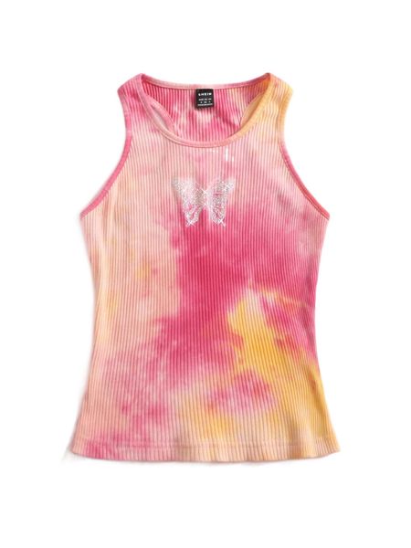 

tie dye rhinestone butterfly pattern crop tank i8eo#, White