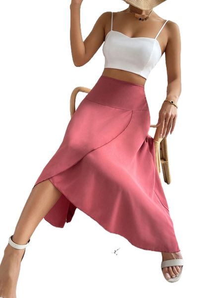 

solid high waist wrap skirt v1xg#, Black