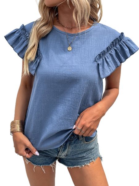 

keyhole back butterfly sleeve blouse l4x0#, White