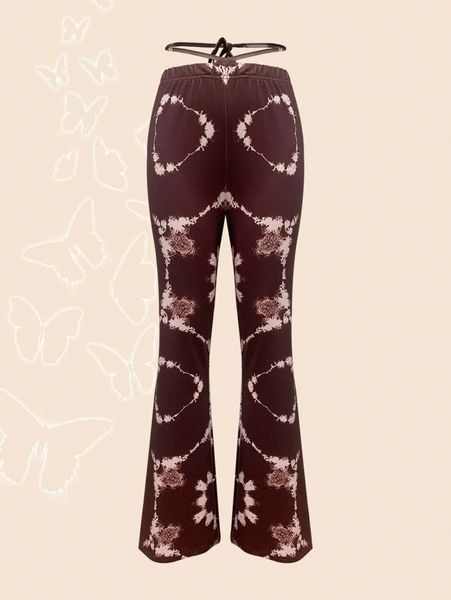 

graphic tie back flare leg pants u3kz#, Black;white