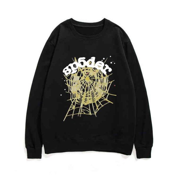 

sp5der 555555 angel number pattern sweatshirt man cotton pullover coat fashion sweatshirts men women spider web print streetwear, Black