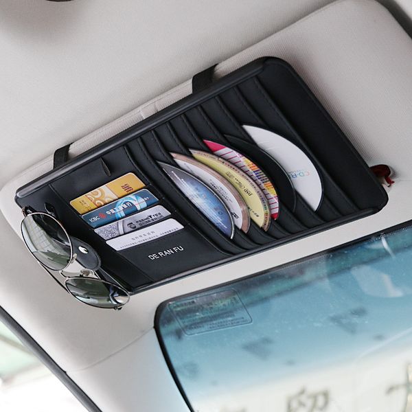

creative leather business card holder pu leather multi-function glasses pen holder sunshade storage bag car accessories bag