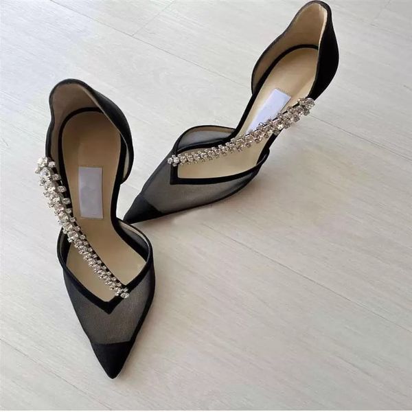 

summer brand bee crystal dress shoes embellishment pointed-toe sandals women pvc pumps lady slip on wedding edit bride casual wedding bridal, Black