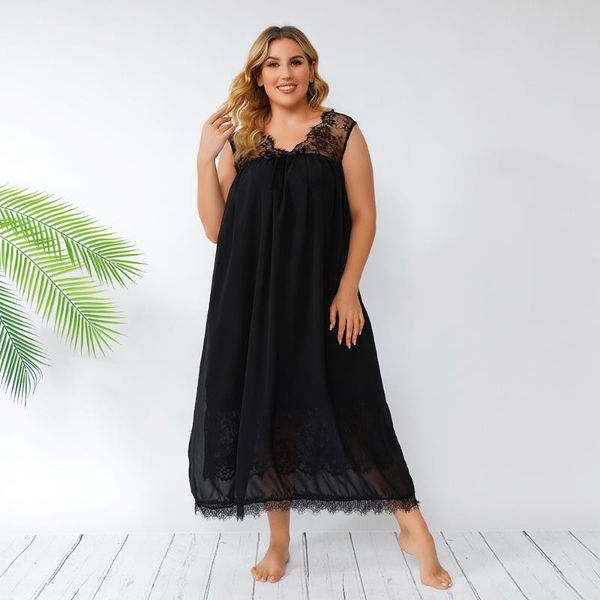 

plus size dresses summer solid color woman for home sling dress women's elegant fashion casual o-neck lady, Black