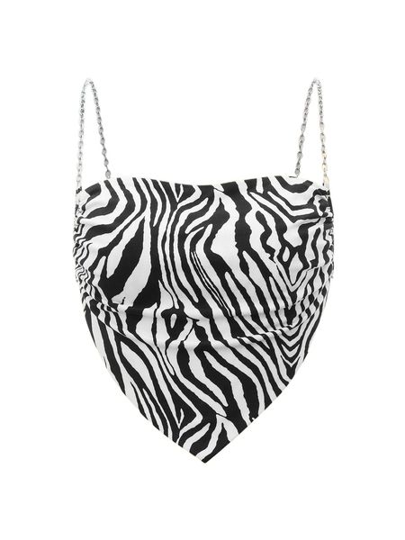 

zebra striped chain detail crop cami x6mk#, White