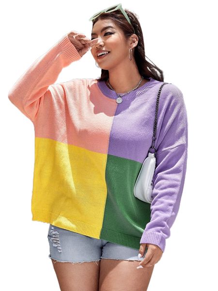 

plus color block drop shoulder sweater b0co#, Black