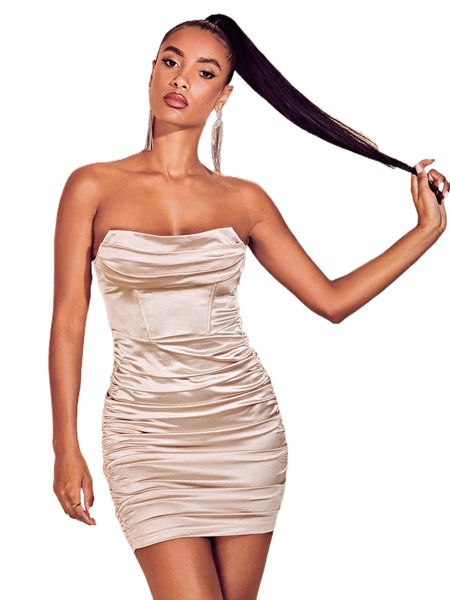 

bae zip back ruched tube bodycon dress q6et#, Black;gray