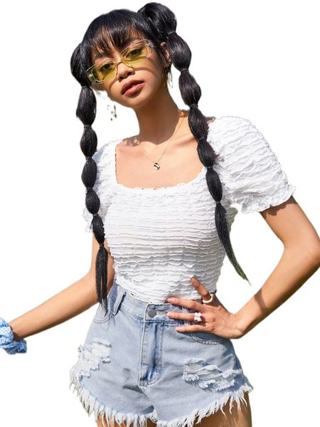 

lettuce trim puff sleeve tee w50w#, White