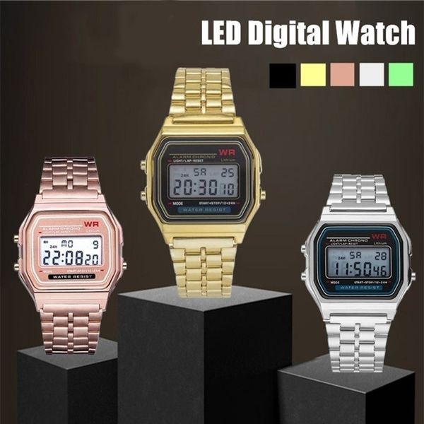

women men watch gold silver vintage led digital sports military wristwatches electronic digital present gift male promotion a++ 220409, Slivery;golden
