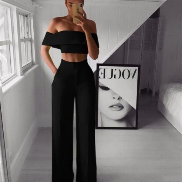 

summer women two pieces set and pants ladies fashion suits work cropped loose pants sets woman casual 210302, White