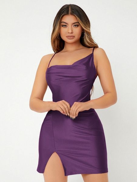 

backless split hem dress b4zx#, Black;gray