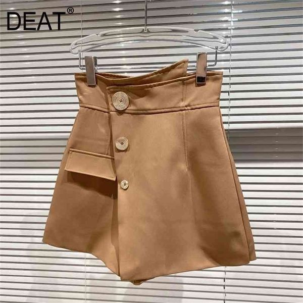 

deat spring arrivals solid button high waist fake two piece foldout design women's street shorts mz137 210709, White;black