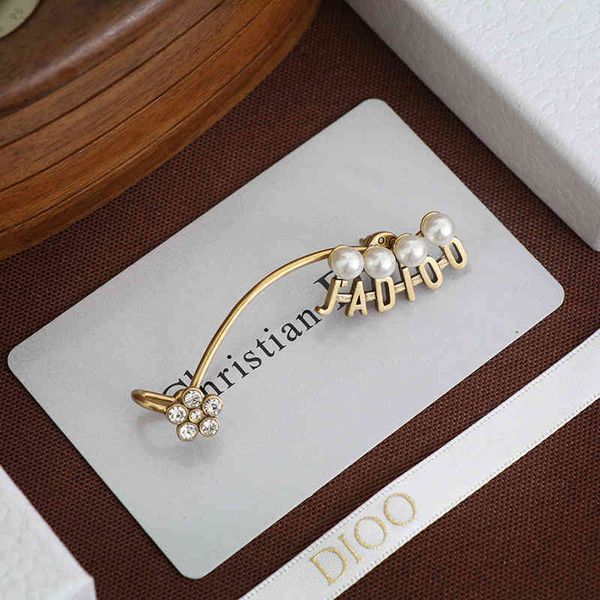 

small pearl women's creative single wind ear clip with earrings, Golden