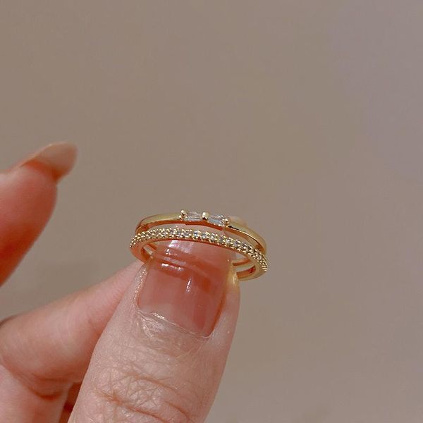 Anillos de boda de Color dorado abierto ajustable de doble capa para mujer elegante lazo-nudo circón CZ delicado anillo para nudillos joyería regalo boda