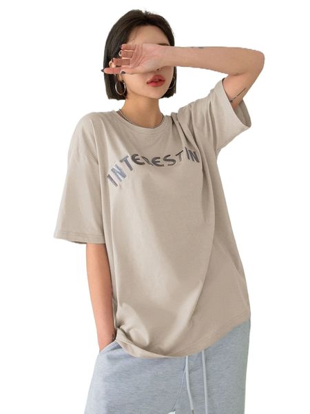 

dazy l.etter e.mbroidery d.rop s.houlder tee y9bo#, White