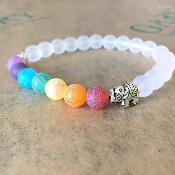 Strands di perline Xin Ao 2022 Elefante in lega con 7 chakra Scrub White Transparent Perle Bracciale per donne Bangles Gioielli Trum22