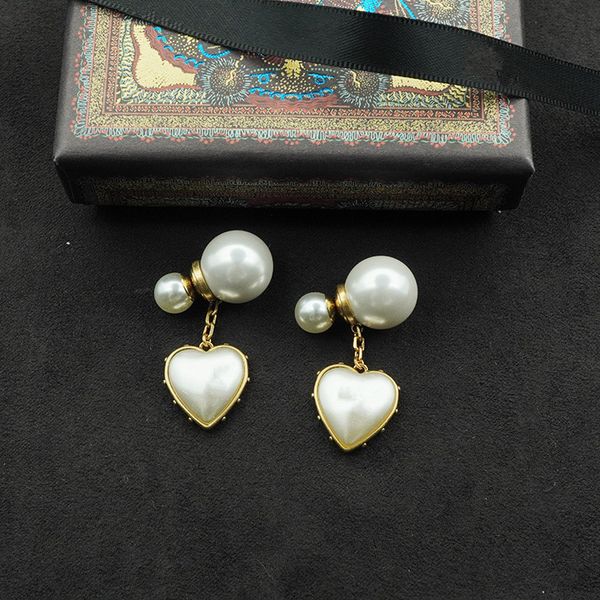 

vintage stud 14k gold white heart pendant stud earrings suitable for d letter jewelry for ladies wedding, Golden;silver
