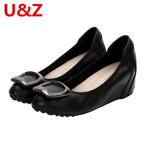 

comfy women shoes round toe wedges formal real leather shoes 4cm wedges shoes girls black/apricot/khaki genuine leather