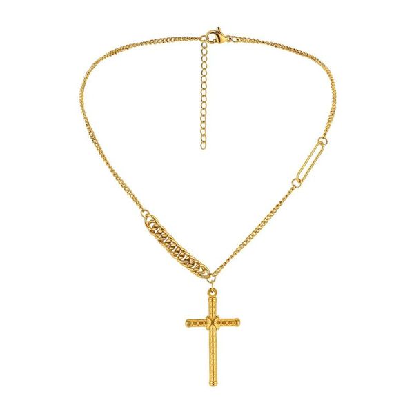 

pendant necklaces 18k gold men chain stainless steel jesus cross big necklace for women metal short choker collar gift bag packaging, Silver