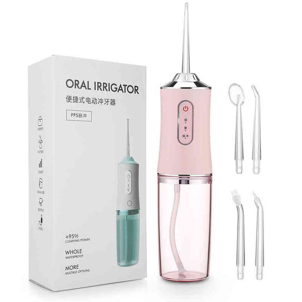 

350ml cordless oral irrigator portable water dental flosser usb rechargeable jet floss tooth pick bucal 5 tip 3 modes 220510