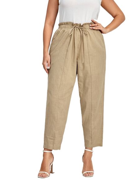 

plus seam front tie front pants 71dt#, Black