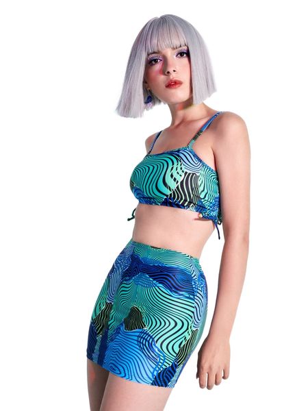 

romwe 3pack fluid pattern bikini swimsuit with beach skirt k2ew#, White;black