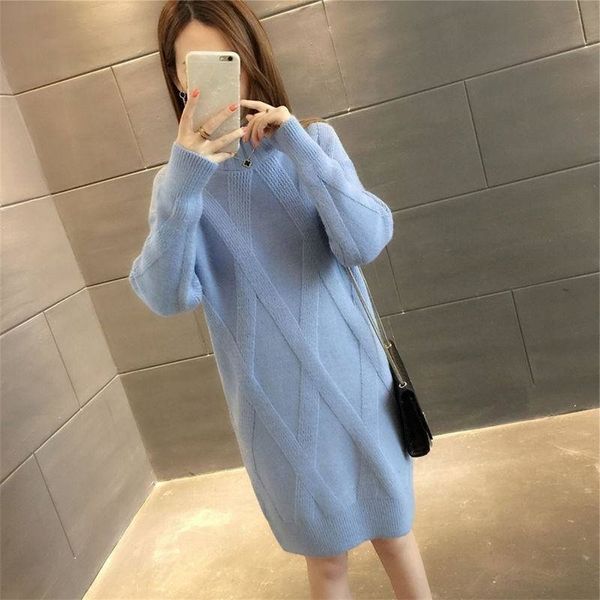 

women's sweater fashion winter high collar sweater female loose thick long paragraph bottoming knit sweater dress 201203, White;black