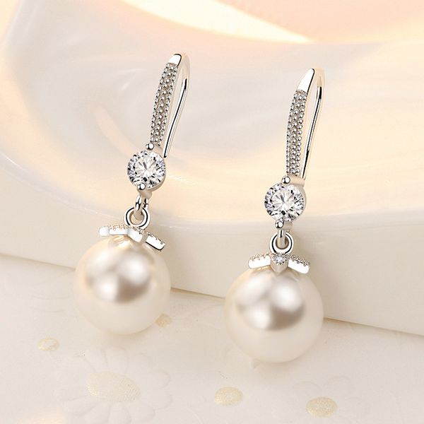 

pearl earrings women's fashion flower s925 pure silver fashion trend, Golden;silver
