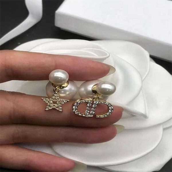 

fashion jewelry online 2022 new letter star studded pearl fashion simple earrings 925 silver needle, Golden