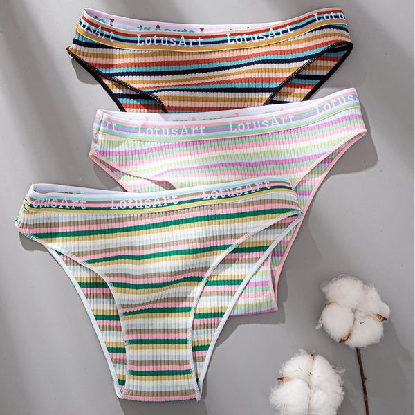 

3pcs set striped cotton women panties seamless low waist underwear colorful female underpants comfortable briefs intimate, Black;pink
