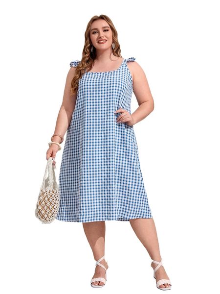 

emery rose plus gingham print ruffle trim dress s3hj#, Black