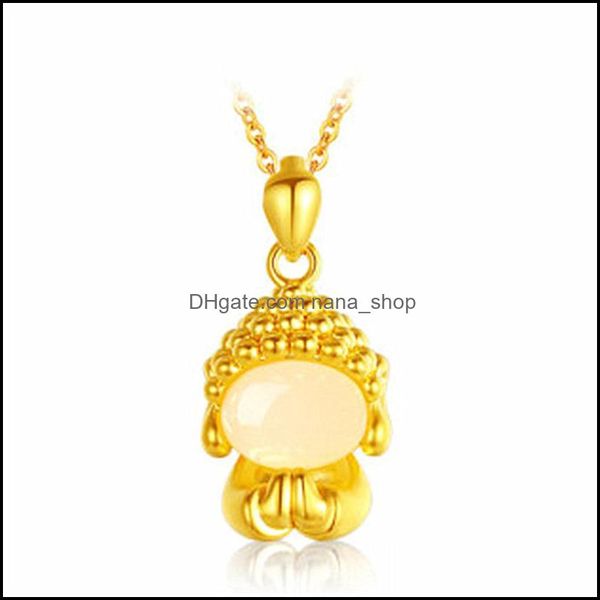 Anhänger Halsketten Mode und exquisite Retro Imitation Hetian Jasper Sand Gold Buddha Statue gesichtslose Halskette weiße Jade J Nanashop Dhjh6