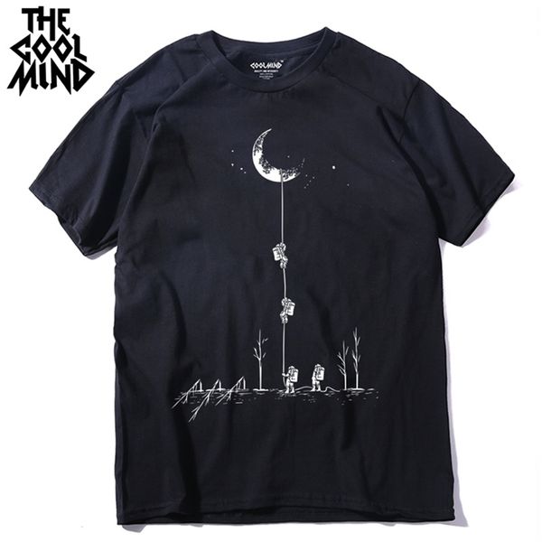 

coolmind 100% cotton casual short sleeve space print men t shirt o-neck cool street style t-shirt male tee shirts 220418, White;black