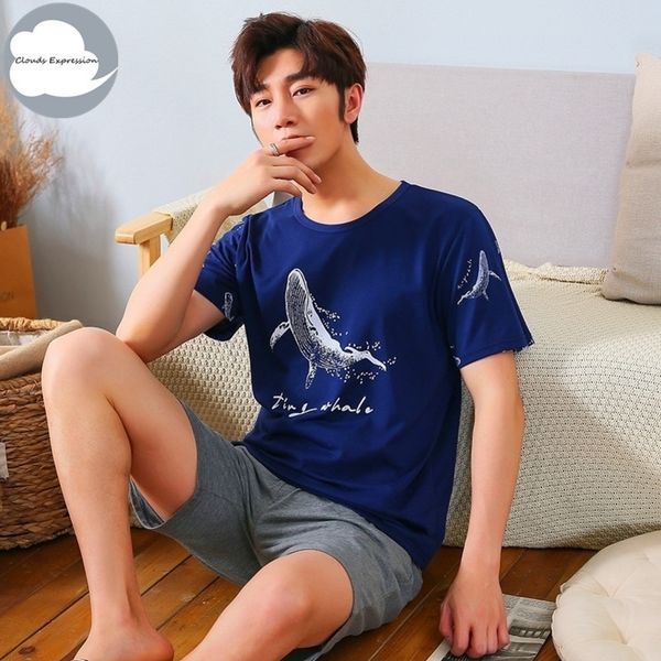 

summer knitted cotton short sleeved mens pajamas sets male pajama set letter pajama for men sleepwear suit homewear size xxxl y200422, Black;brown