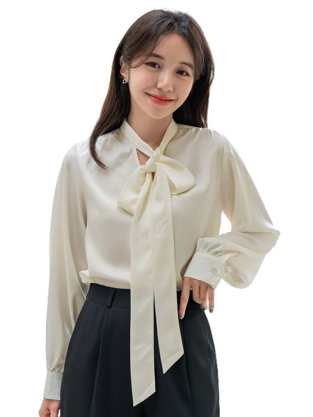 

dazy tie neck bishop sleeve shirt d8bl#, White
