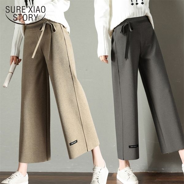 

autumn pants women casual spring fashion loose wide leg pants ankle-length trousers women streetwear high waist 7681 201228, Black;white