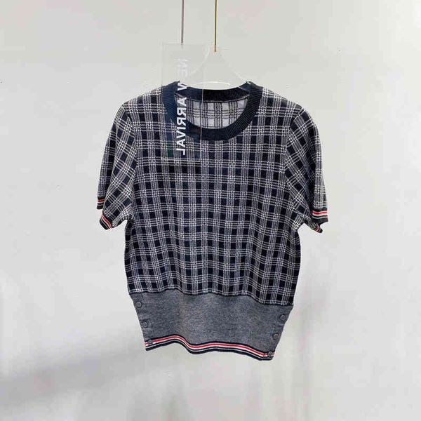 

women's sweaters french style round neck short sleeve women's clothing summer fashionable checkered color contrast tb age reducing, White;black