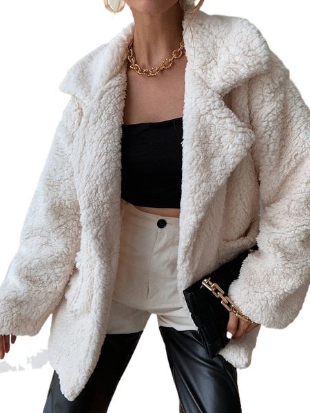 

drop shoulder pocket patched fleece coat f04j#, Black