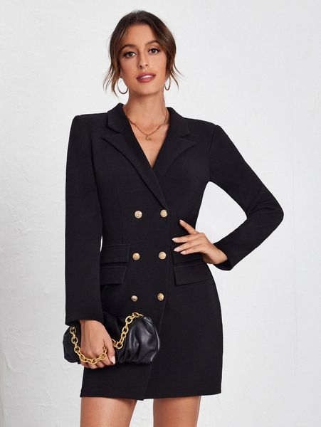 

lapel neck double breasted flap detail blazer dress y0ig#, White