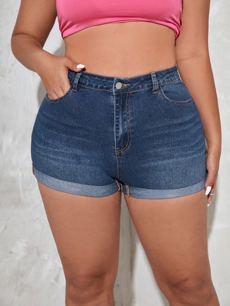 

plus rolled hem denim shorts t1ef#, White;black