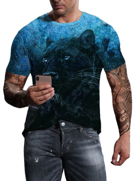 

men 3d leopard print round neck tee 76bg#, White;black