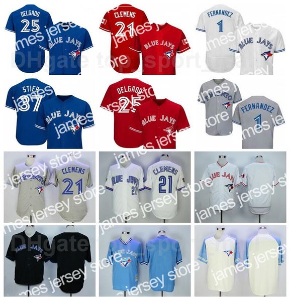 

james retror 1992 1993 2008 vintage baseball 21 roger clemens jersey 37 dave stieb 25 carlos delgado 1 tony fernandez pullover stitched high, Blue;black
