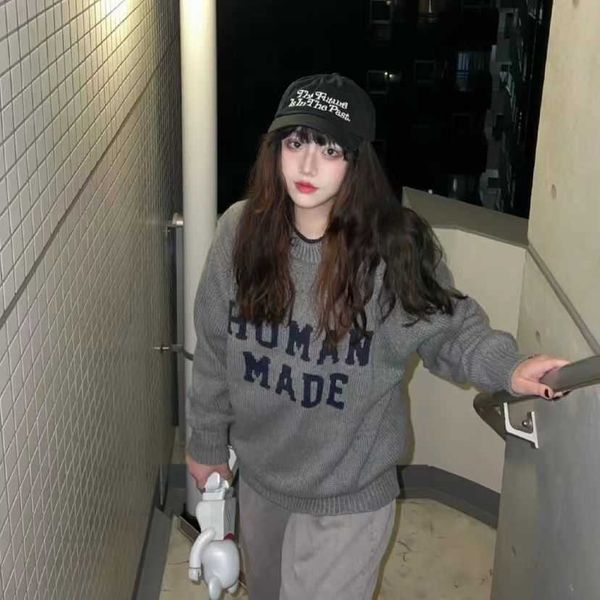 

human made tiger head print japanese vintage high street commuter loose men and women's lovers sweater spring and autumn, White;black