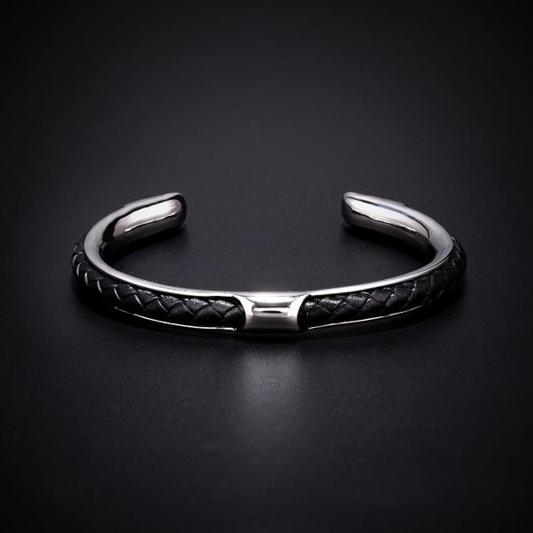 Charm-Armbänder Männliches handgewebtes Lederarmband Schwarz Hochwertiges Metall-Edelstahl-Armband für Männer Handgelenkschlaufe GiftCharm