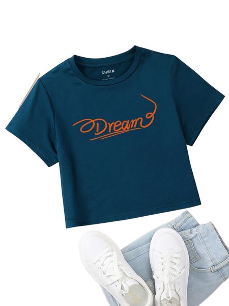 

letter graphic round neck tee g42f#, White