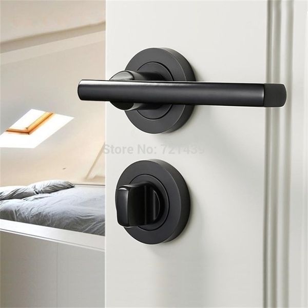 Belas de porta de liga de zinco pretas com alça única do quarto continental Minimalist Interior Porta Interior Handeld Cilindro Locks de segurança 201013